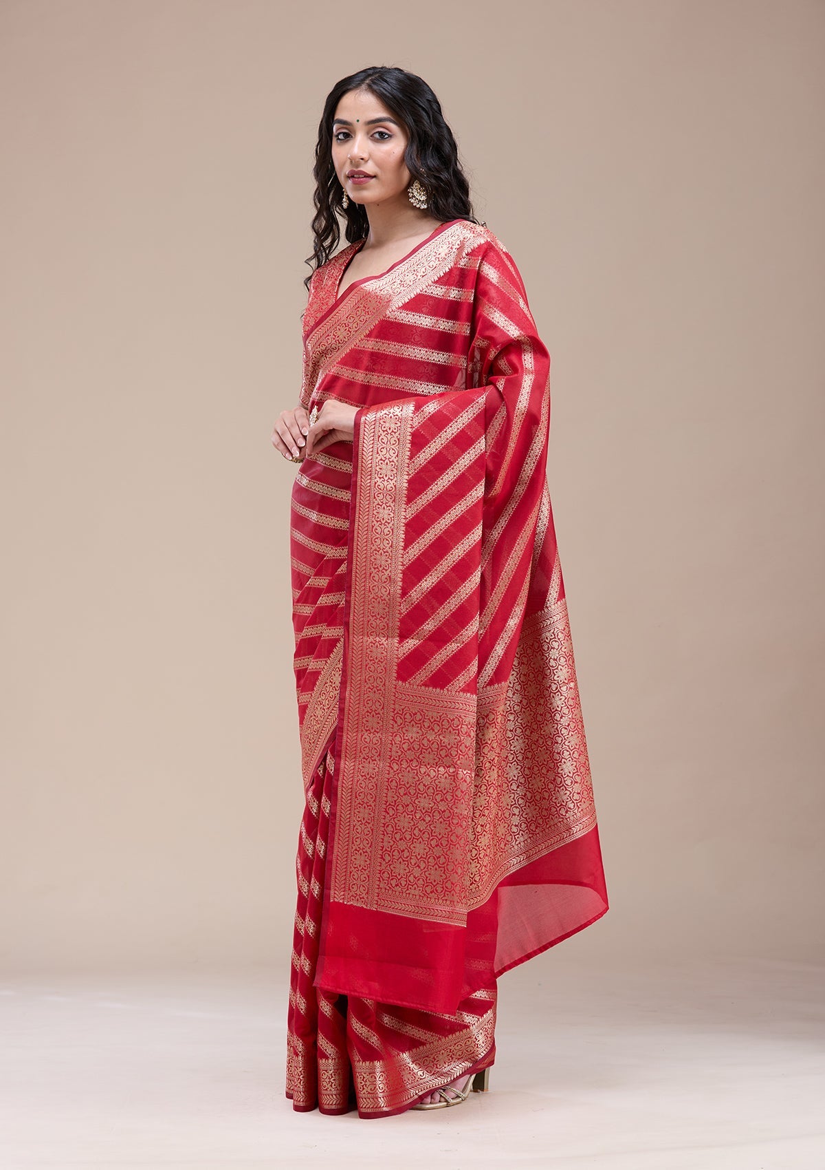 Red Zariwork (Gold) Banarasi Silk Saree-koskii