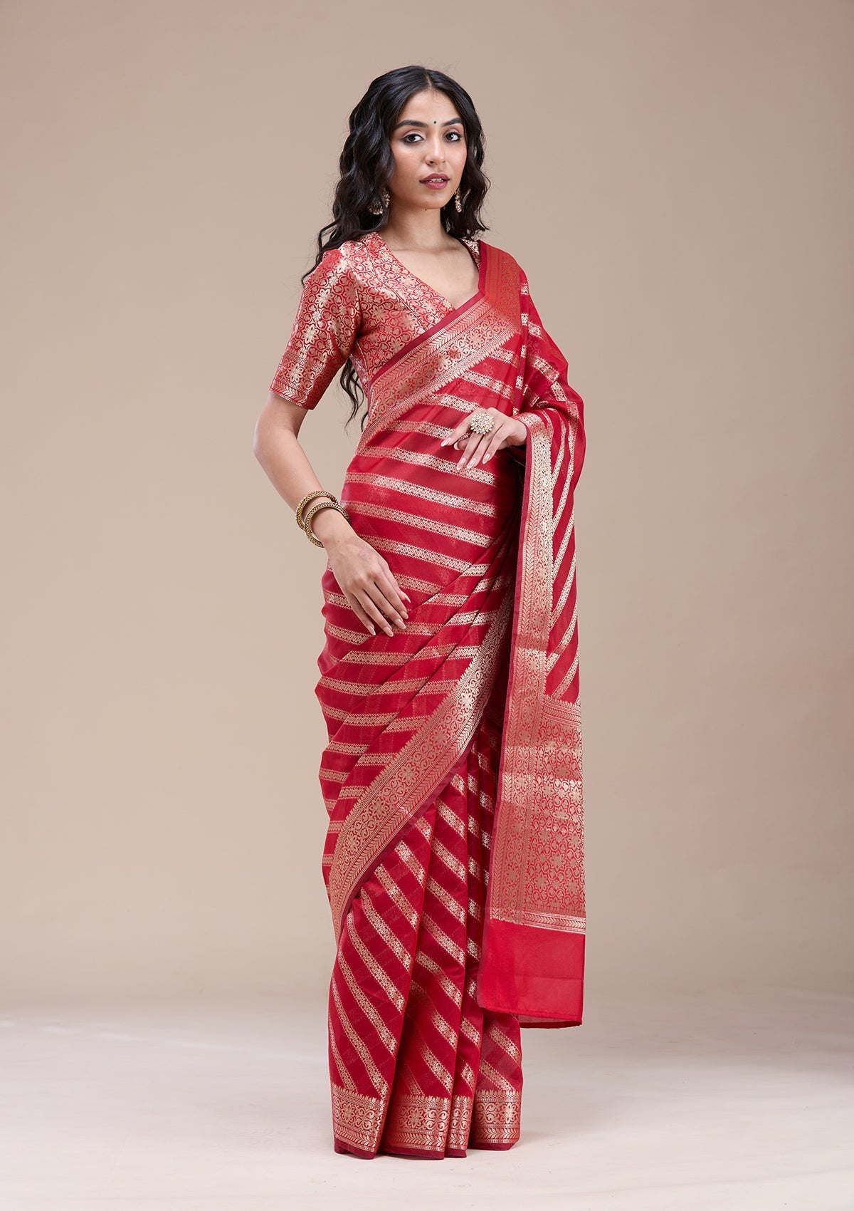 Red Zariwork (Gold) Banarasi Silk Saree-koskii
