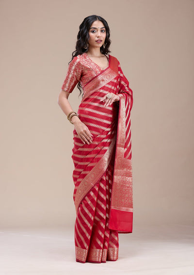 Red Zariwork (Gold) Banarasi Silk Saree-koskii