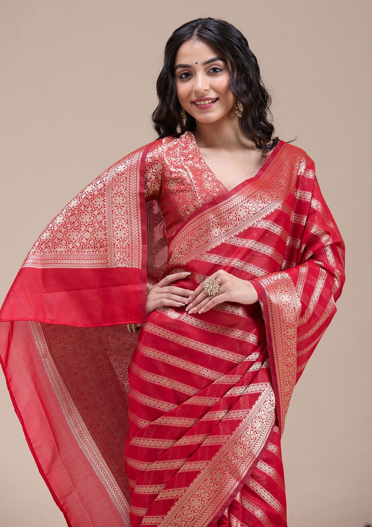 Red Zariwork (Gold) Banarasi Silk Saree-koskii