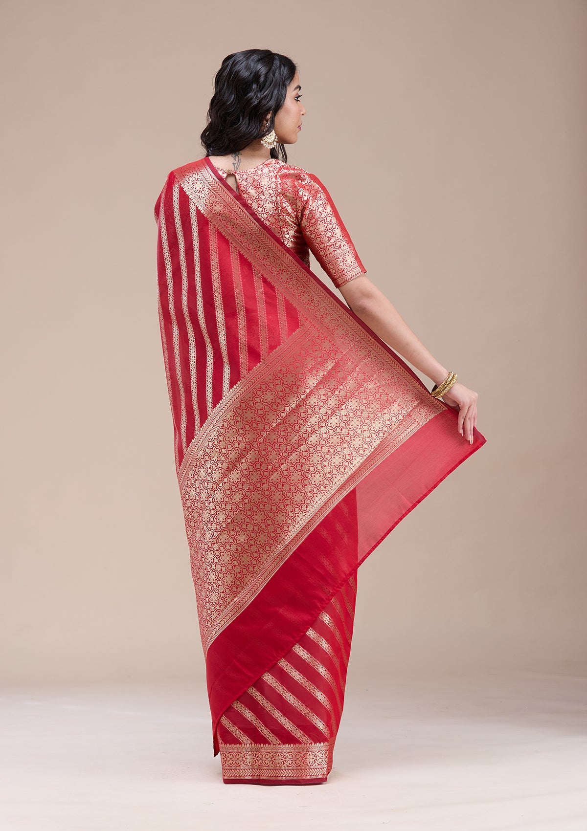 Red Zariwork (Gold) Banarasi Silk Saree-koskii