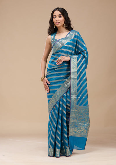 Royal Blue Zariwork (Gold) Banarasi Silk Saree-koskii