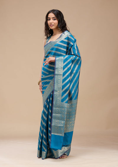Royal Blue Zariwork (Gold) Banarasi Silk Saree-koskii