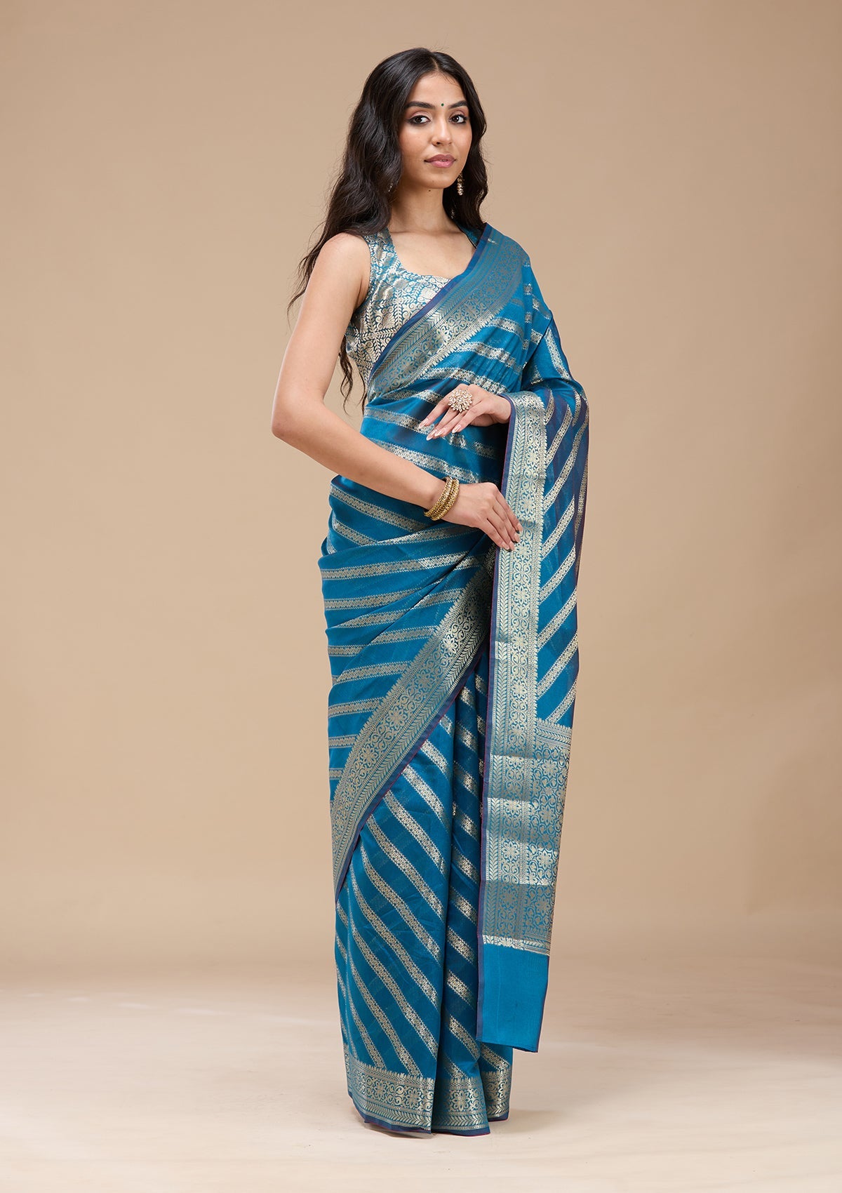 Royal Blue Zariwork (Gold) Banarasi Silk Saree-koskii