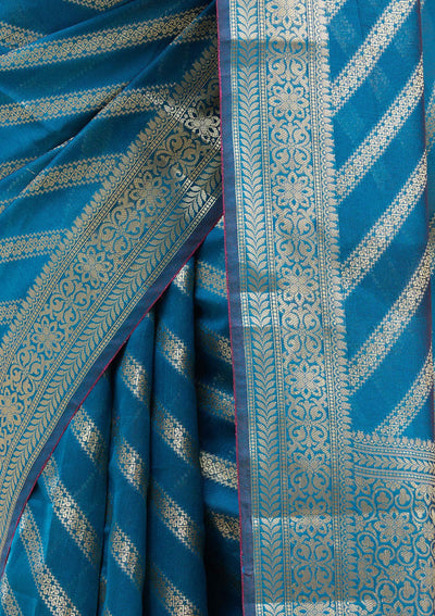 Royal Blue Zariwork (Gold) Banarasi Silk Saree-koskii