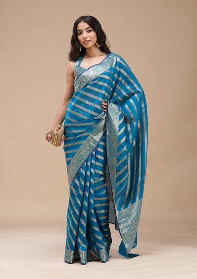 Royal Blue Zariwork (Gold) Banarasi Silk Saree-koskii