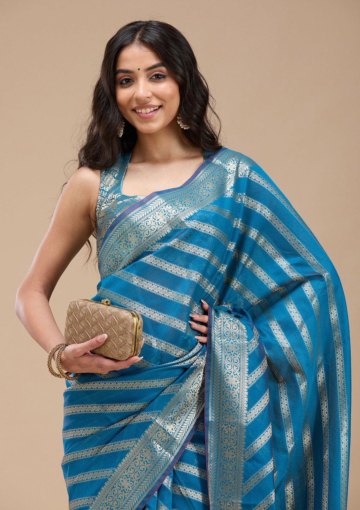 Royal Blue Zariwork (Gold) Banarasi Silk Saree-koskii