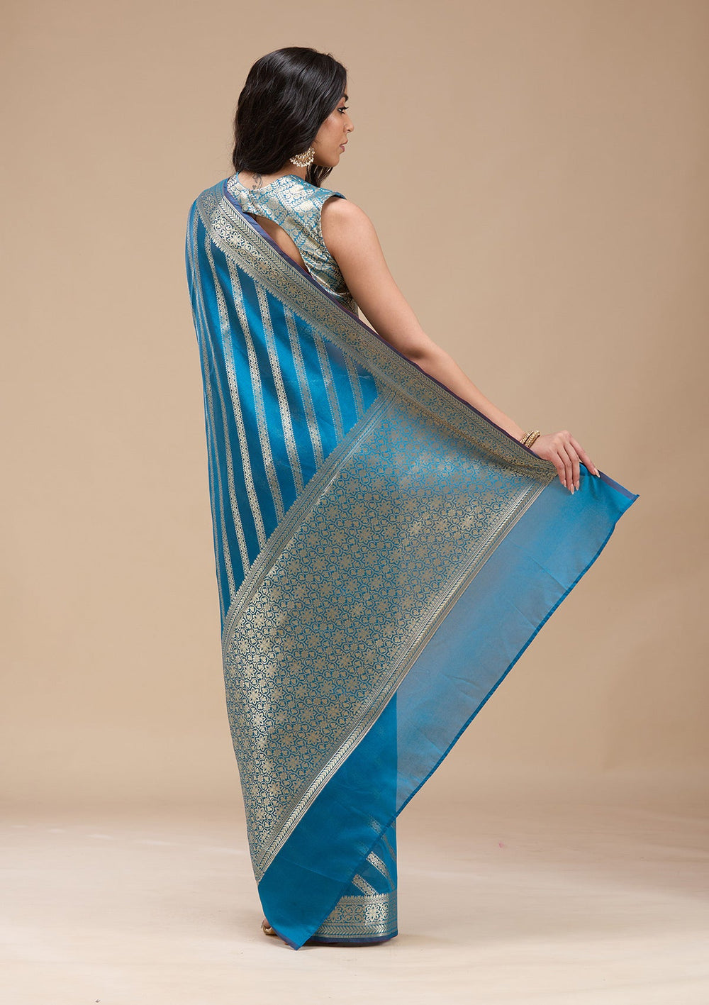 Royal Blue Zariwork (Gold) Banarasi Silk Saree-koskii