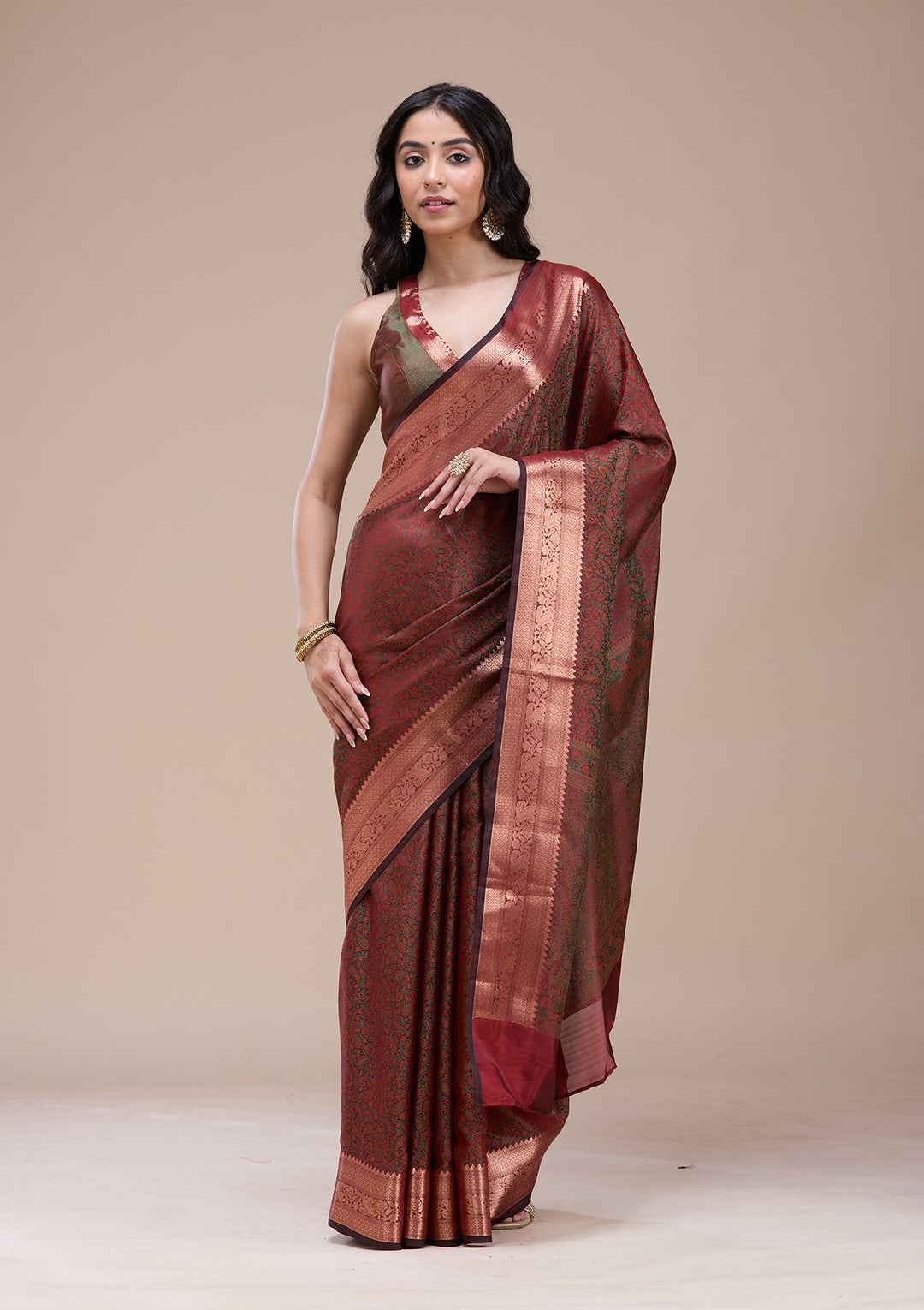 Orange Zariwork (Gold) Banarasi Silk Saree-koskii