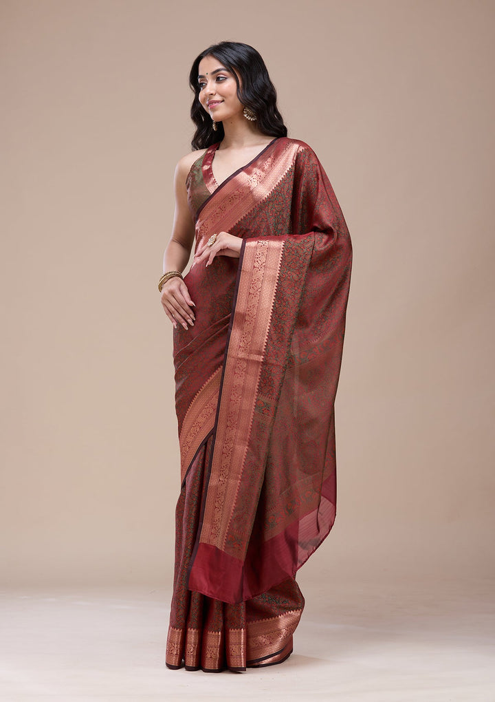 Orange Zariwork (Gold) Banarasi Silk Saree-koskii