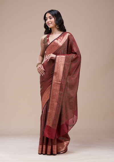 Orange Zariwork (Gold) Banarasi Silk Saree-koskii