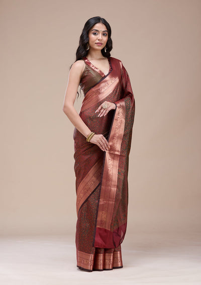 Orange Zariwork (Gold) Banarasi Silk Saree-koskii