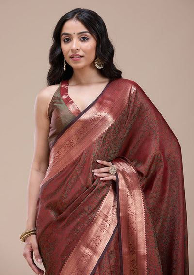 Orange Zariwork (Gold) Banarasi Silk Saree-koskii