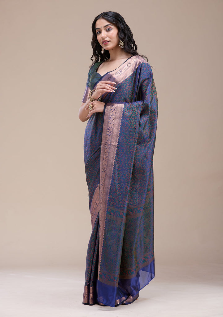 Peacock Blue  Zariwork (Gold) Banarasi Silk Saree-koskii