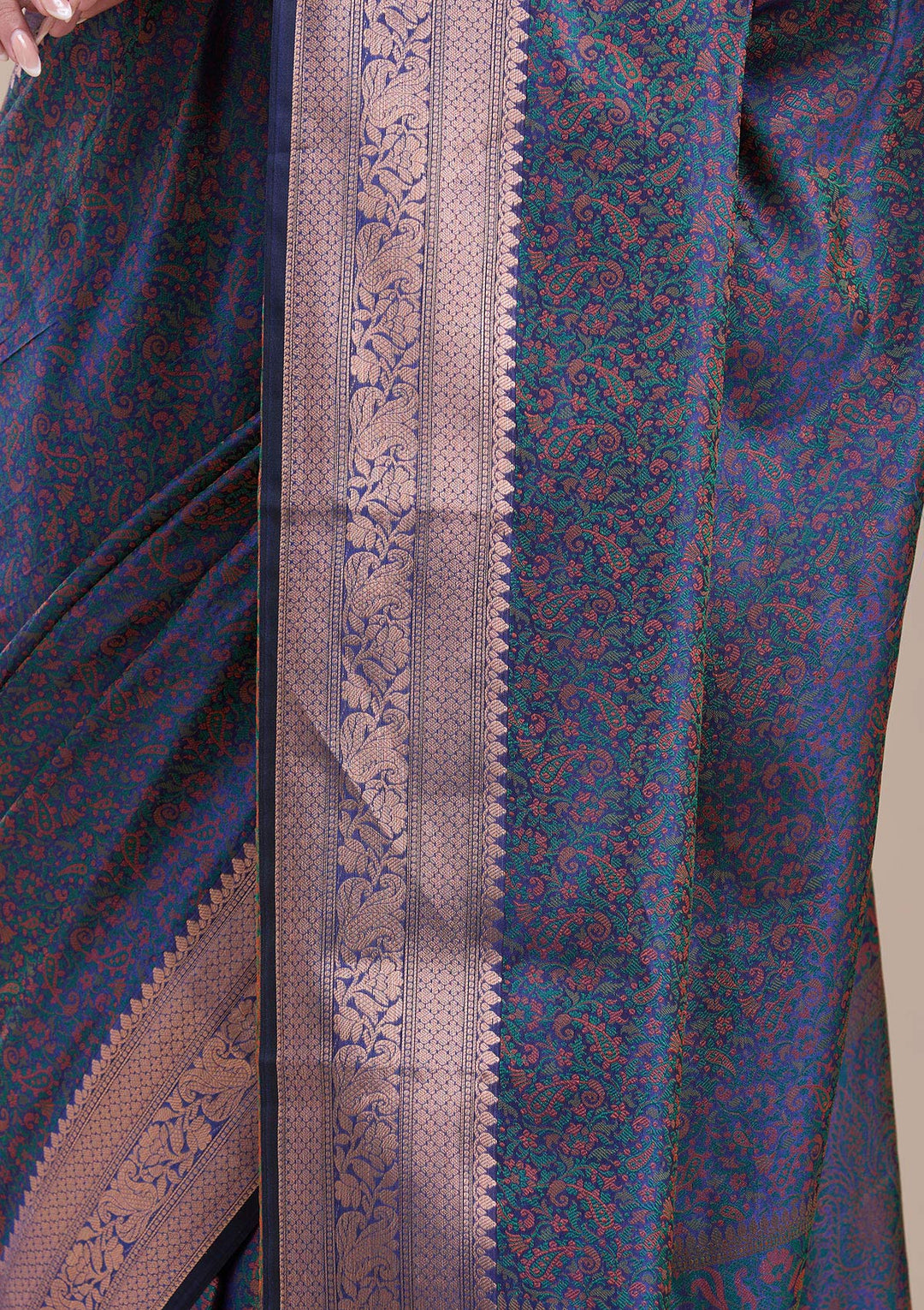 Peacock Blue  Zariwork (Gold) Banarasi Silk Saree-koskii