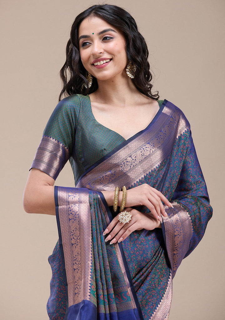 Peacock Blue  Zariwork (Gold) Banarasi Silk Saree-koskii