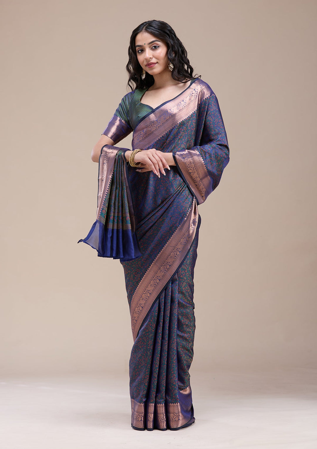 Peacock Blue  Zariwork (Gold) Banarasi Silk Saree-koskii