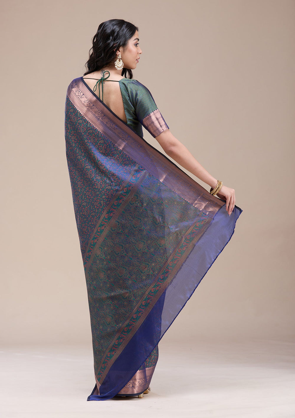 Peacock Blue  Zariwork (Gold) Banarasi Silk Saree-koskii
