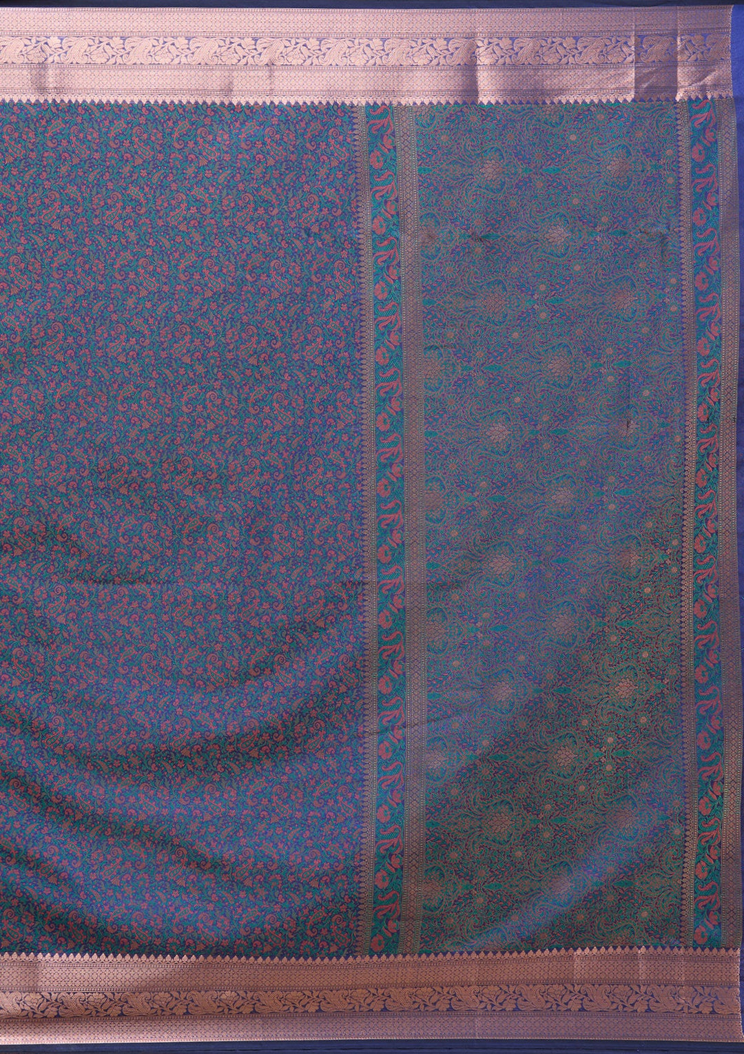 Peacock Blue  Zariwork (Gold) Banarasi Silk Saree-koskii