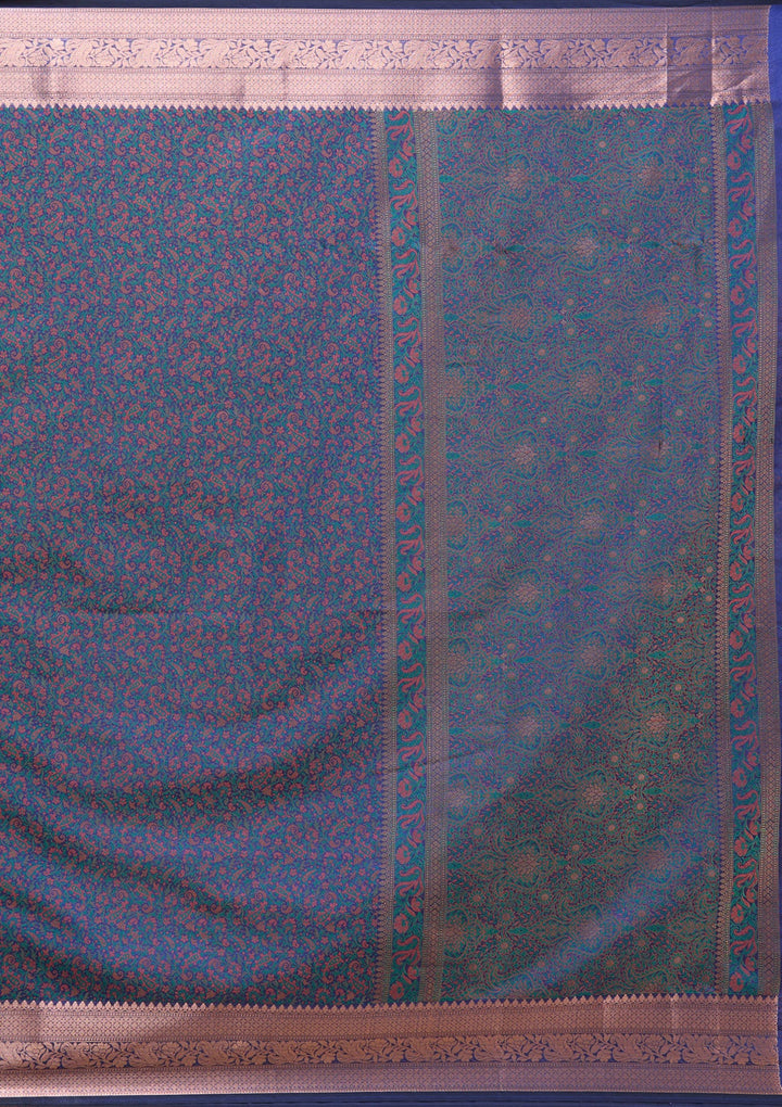 Peacock Blue  Zariwork (Gold) Banarasi Silk Saree-koskii