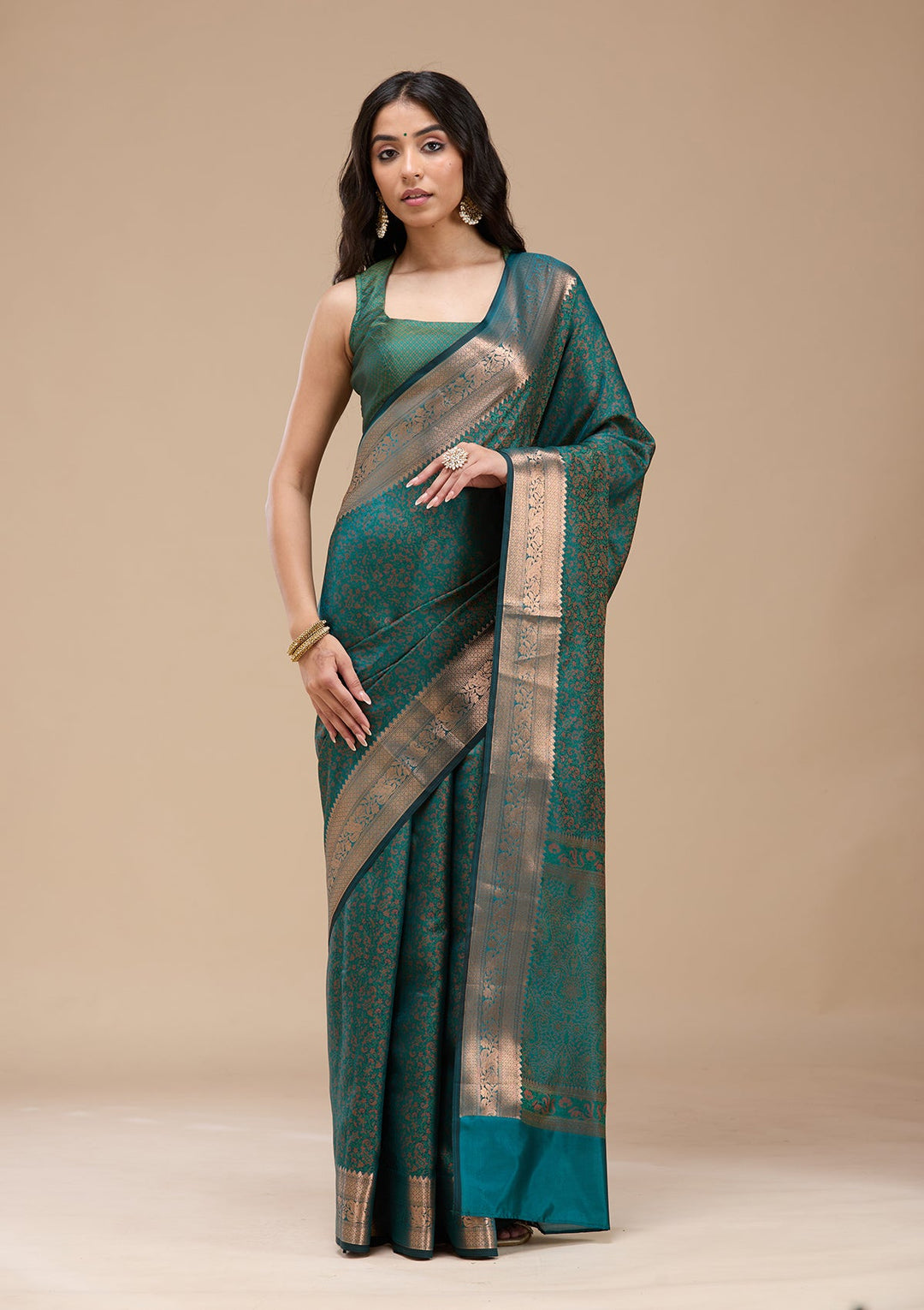 Rama Green Zariwork (Gold) Banarasi Silk Saree-koskii