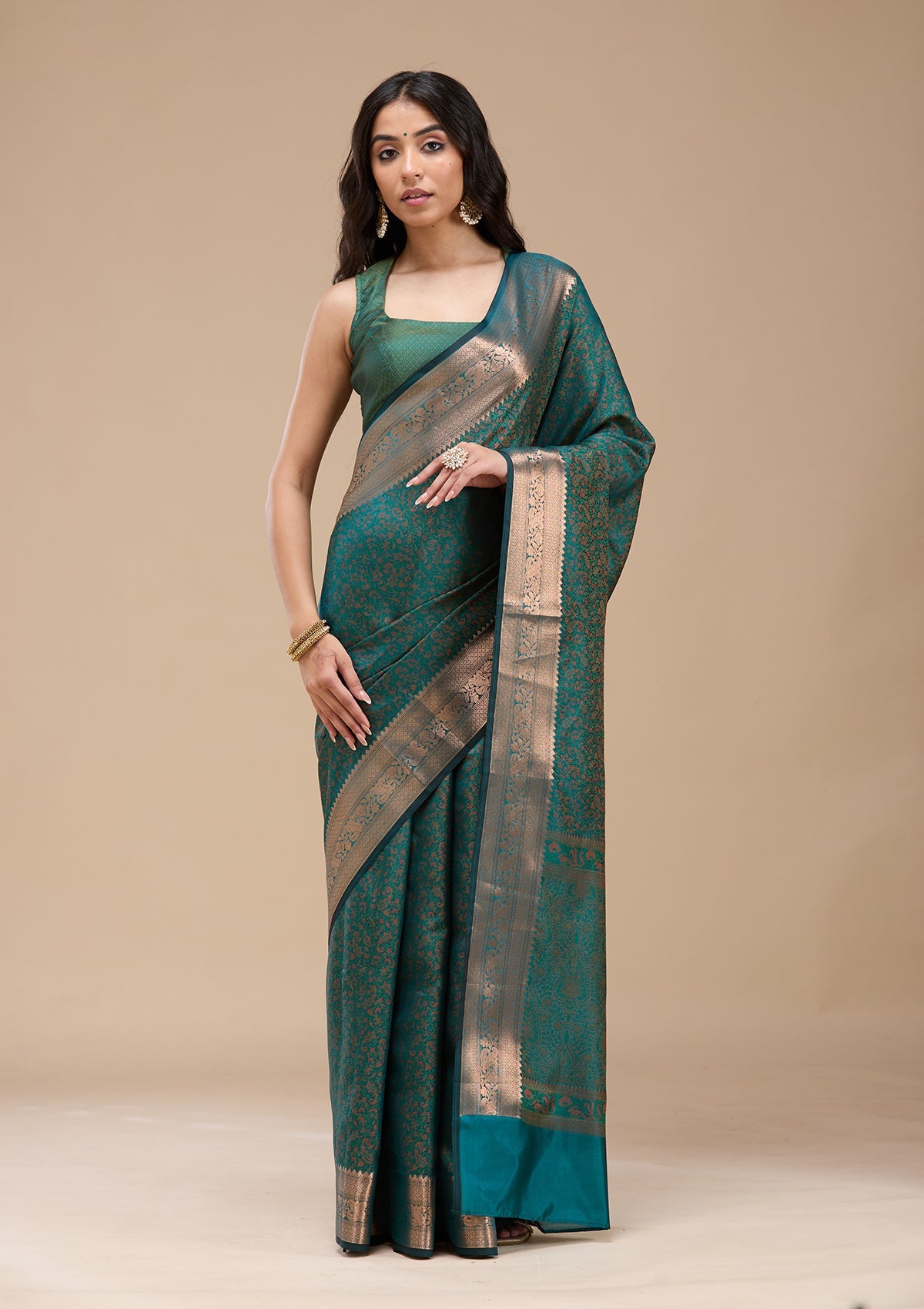 Rama Green Zariwork (Gold) Banarasi Silk Saree-koskii