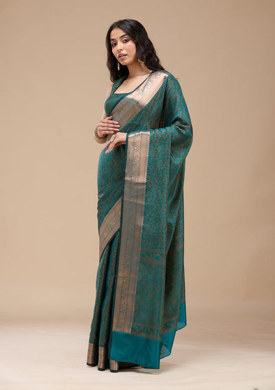 Rama Green Zariwork (Gold) Banarasi Silk Saree-koskii