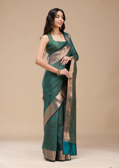 Rama Green Zariwork (Gold) Banarasi Silk Saree-koskii