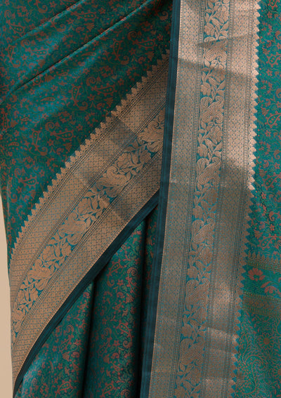 Rama Green Zariwork (Gold) Banarasi Silk Saree-koskii