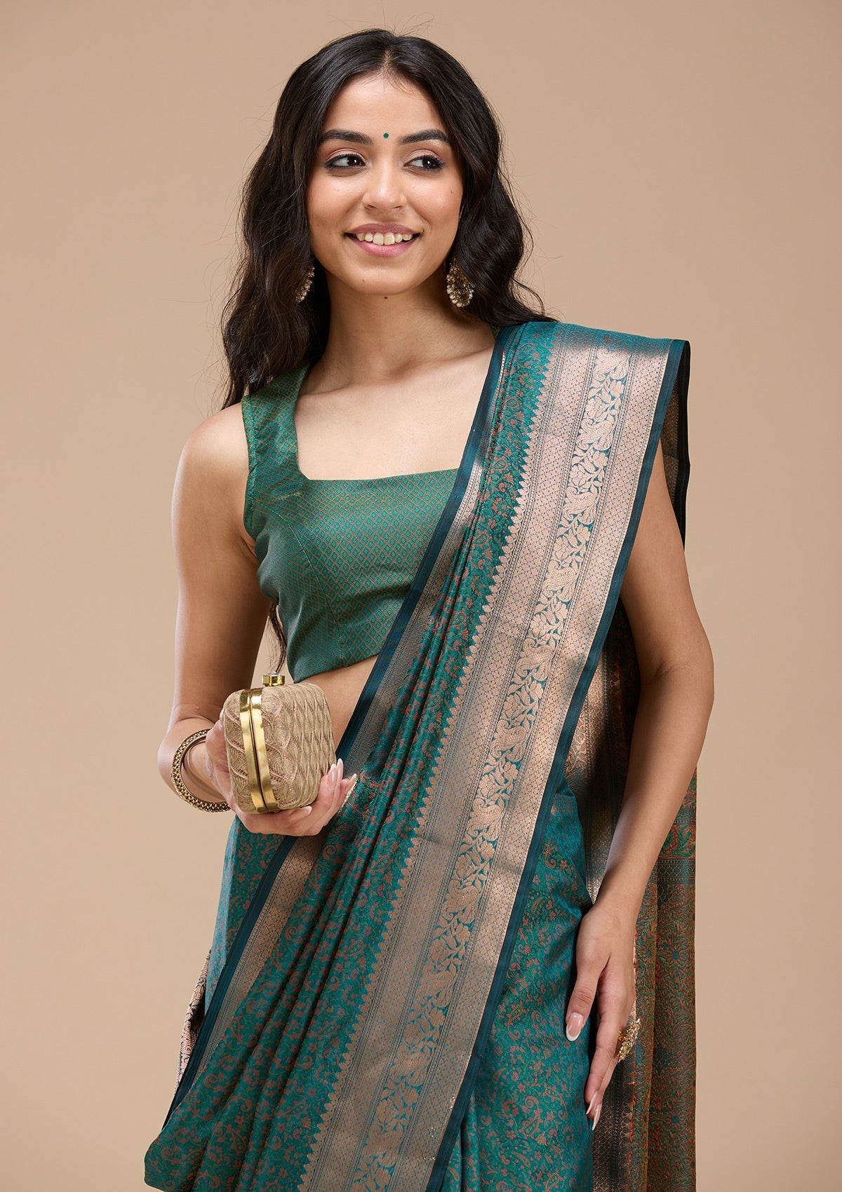 Rama Green Zariwork (Gold) Banarasi Silk Saree-koskii