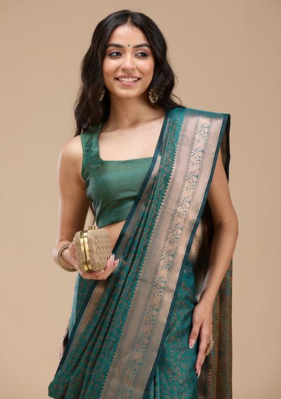 Rama Green Zariwork (Gold) Banarasi Silk Saree-koskii