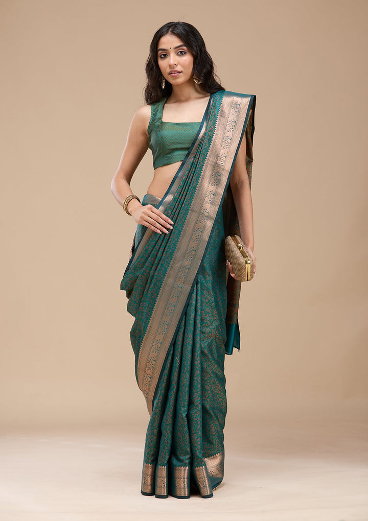 Rama Green Zariwork (Gold) Banarasi Silk Saree-koskii