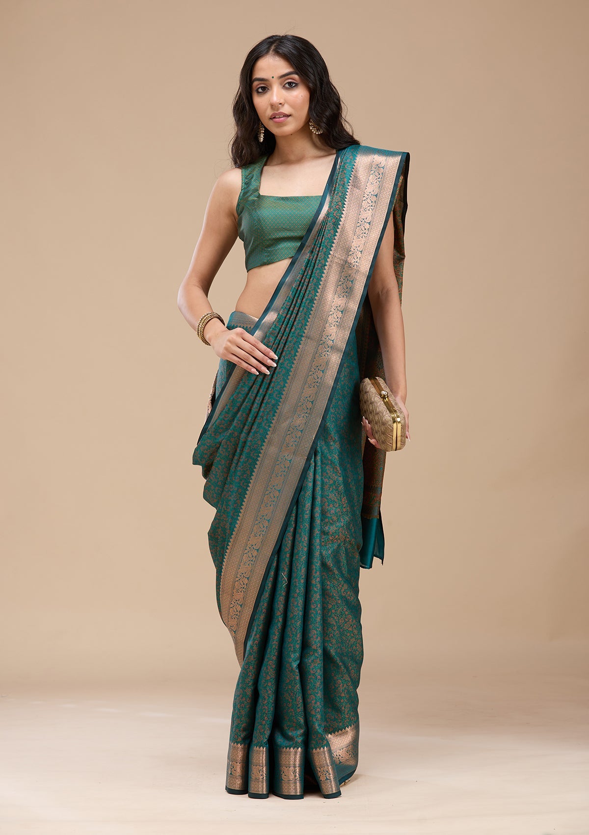 Rama Green Zariwork (Gold) Banarasi Silk Saree-koskii