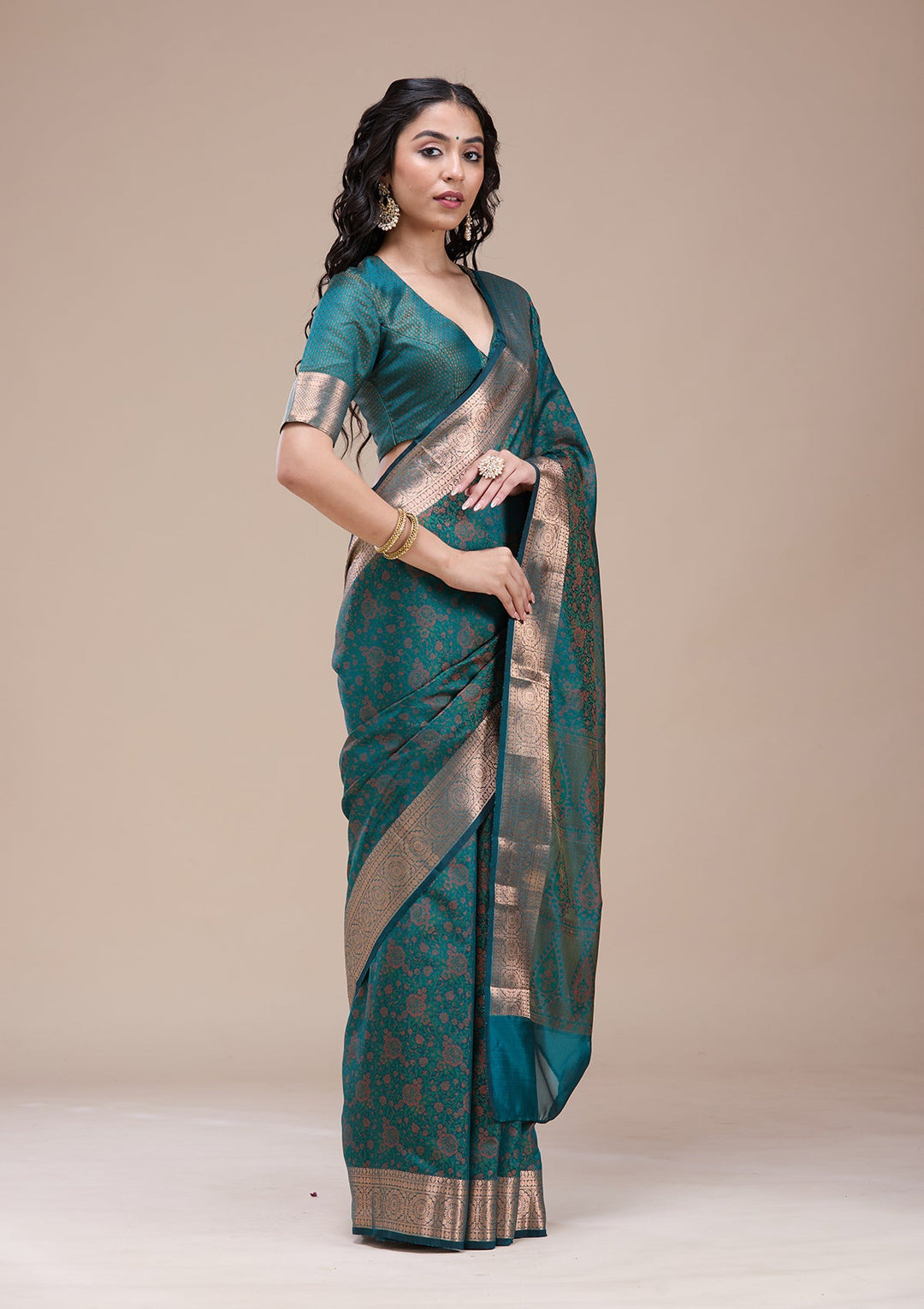 Bottle Green Zariwork (Gold) Banarasi Silk Saree-koskii