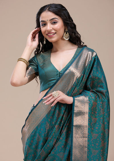 Bottle Green Zariwork (Gold) Banarasi Silk Saree-koskii