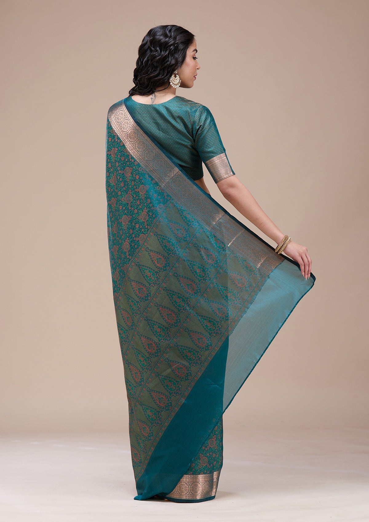 Bottle Green Zariwork (Gold) Banarasi Silk Saree-koskii