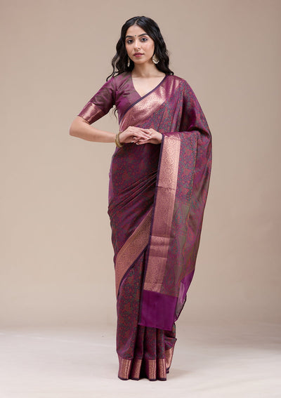 Purple Zariwork (Gold) Banarasi Silk Saree-koskii