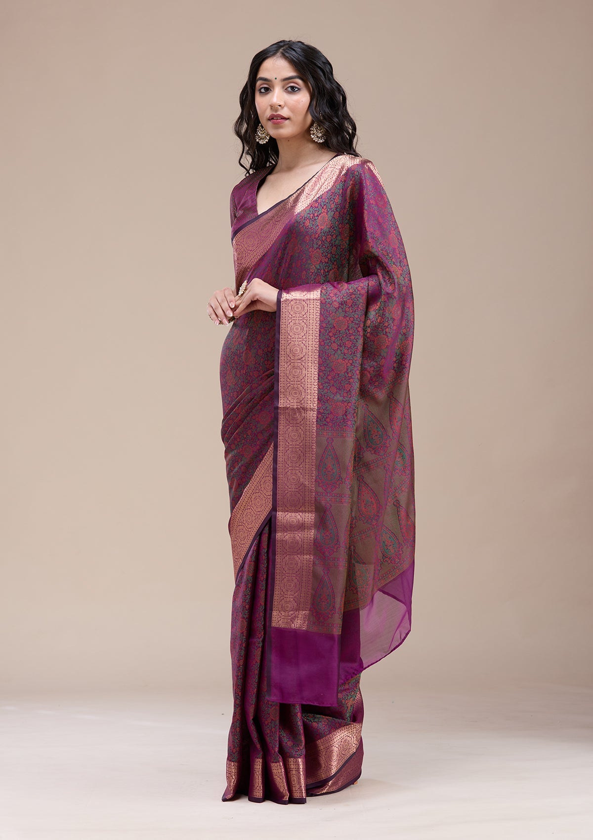 Purple Zariwork (Gold) Banarasi Silk Saree-koskii