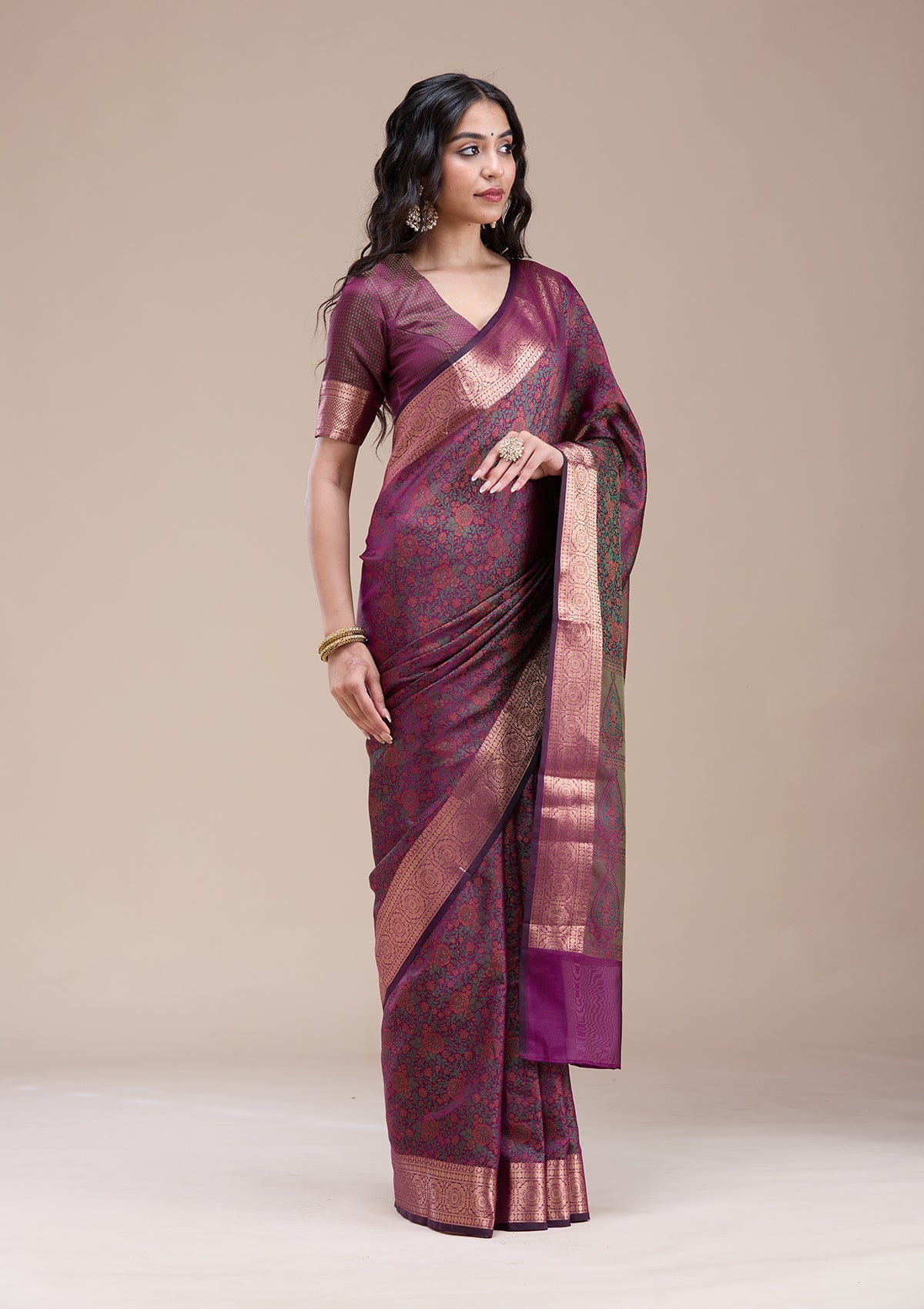 Purple Zariwork (Gold) Banarasi Silk Saree-koskii