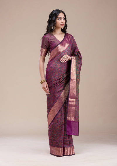 Purple Zariwork (Gold) Banarasi Silk Saree-koskii