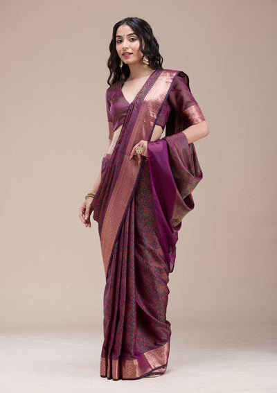 Purple Zariwork (Gold) Banarasi Silk Saree-koskii