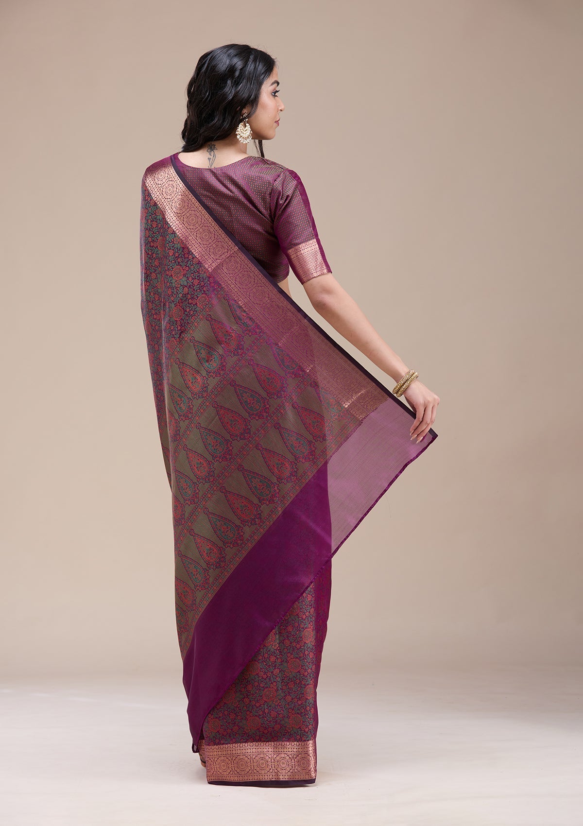 Purple Zariwork (Gold) Banarasi Silk Saree-koskii
