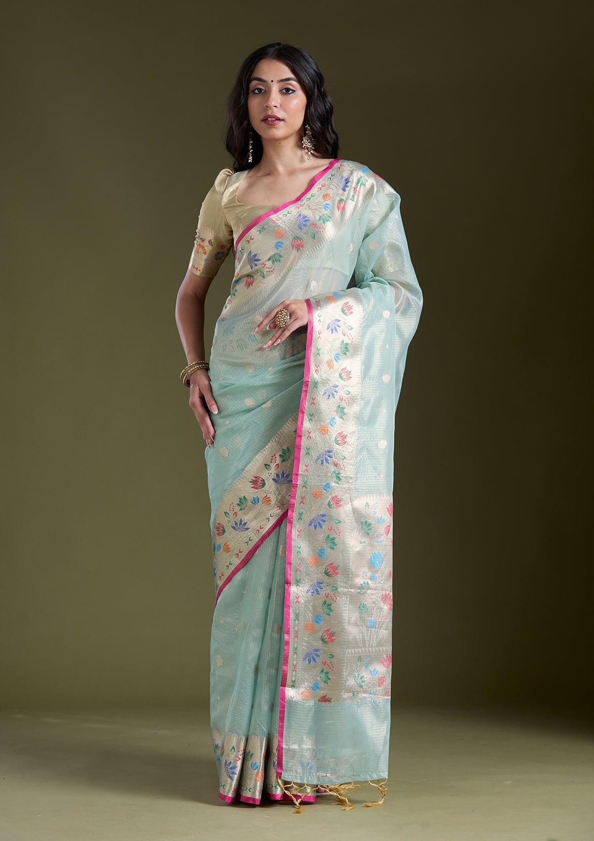 Sea Green  Zariwork (Gold) Banarasi Silk Saree-koskii