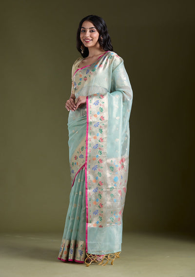 Sea Green  Zariwork (Gold) Banarasi Silk Saree-koskii