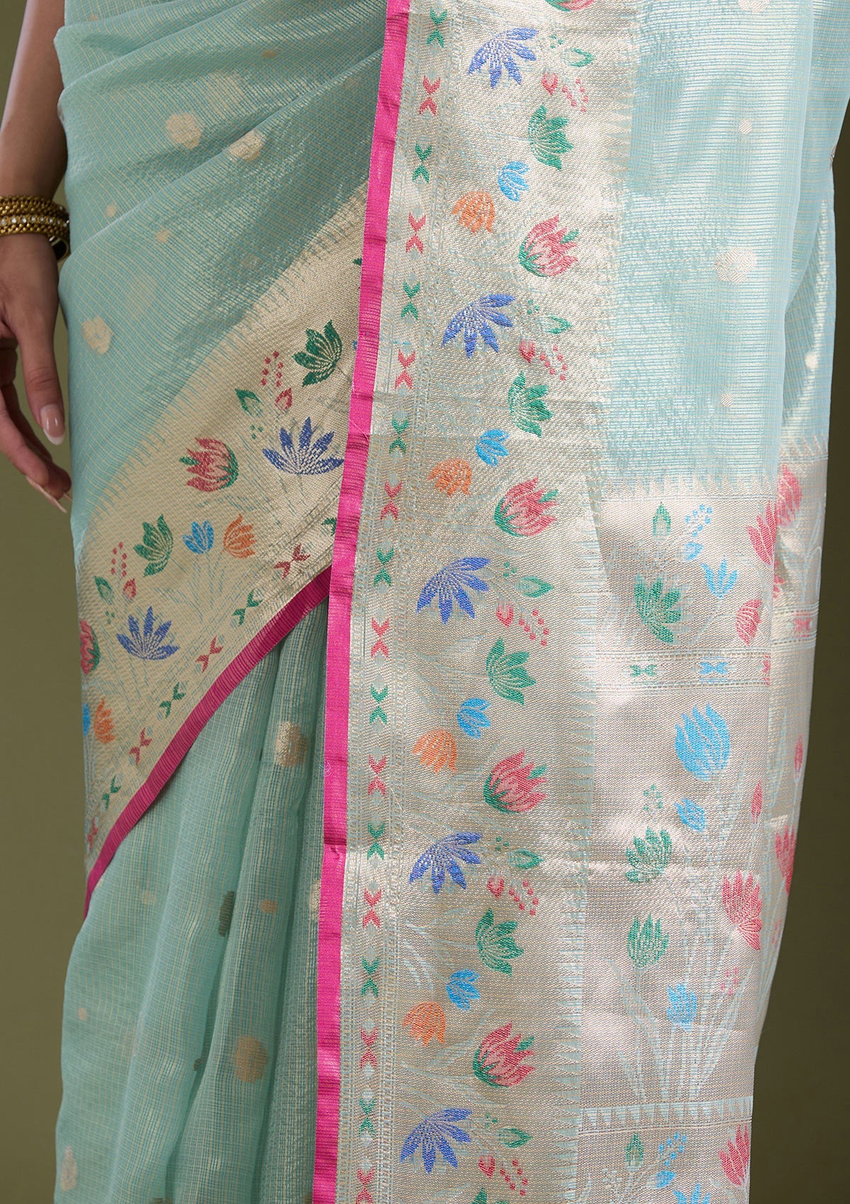 Sea Green  Zariwork (Gold) Banarasi Silk Saree-koskii