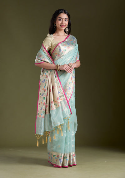 Sea Green  Zariwork (Gold) Banarasi Silk Saree-koskii