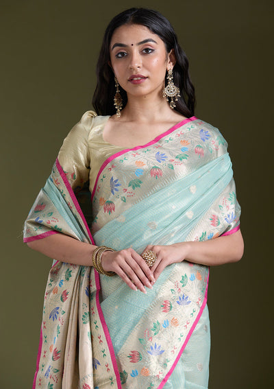 Sea Green  Zariwork (Gold) Banarasi Silk Saree-koskii