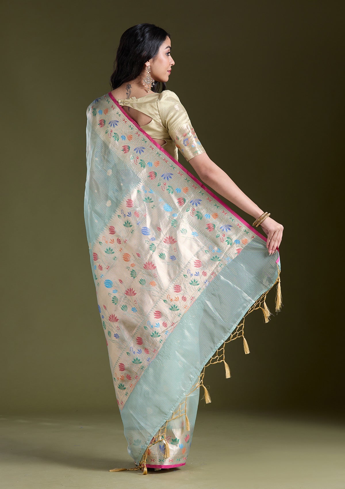 Sea Green  Zariwork (Gold) Banarasi Silk Saree-koskii