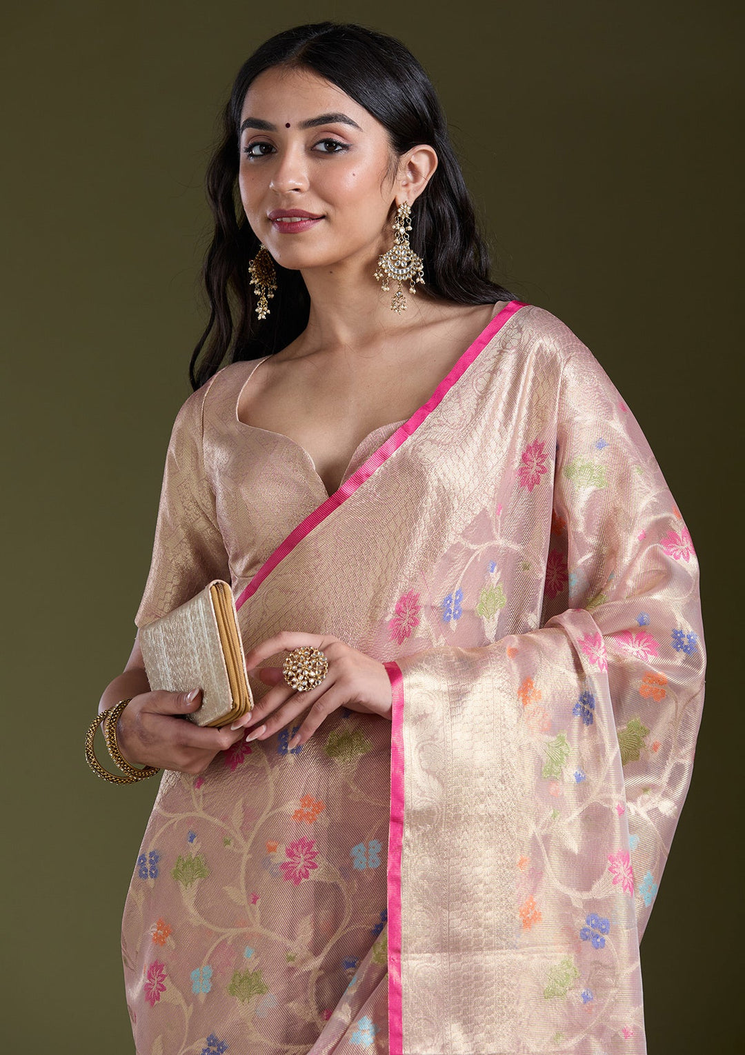 Onion Pink  Zariwork (Gold) Banarasi Silk Saree-koskii