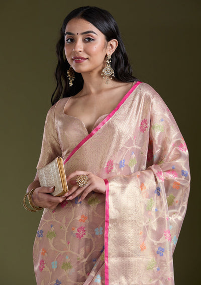 Onion Pink  Zariwork (Gold) Banarasi Silk Saree-koskii